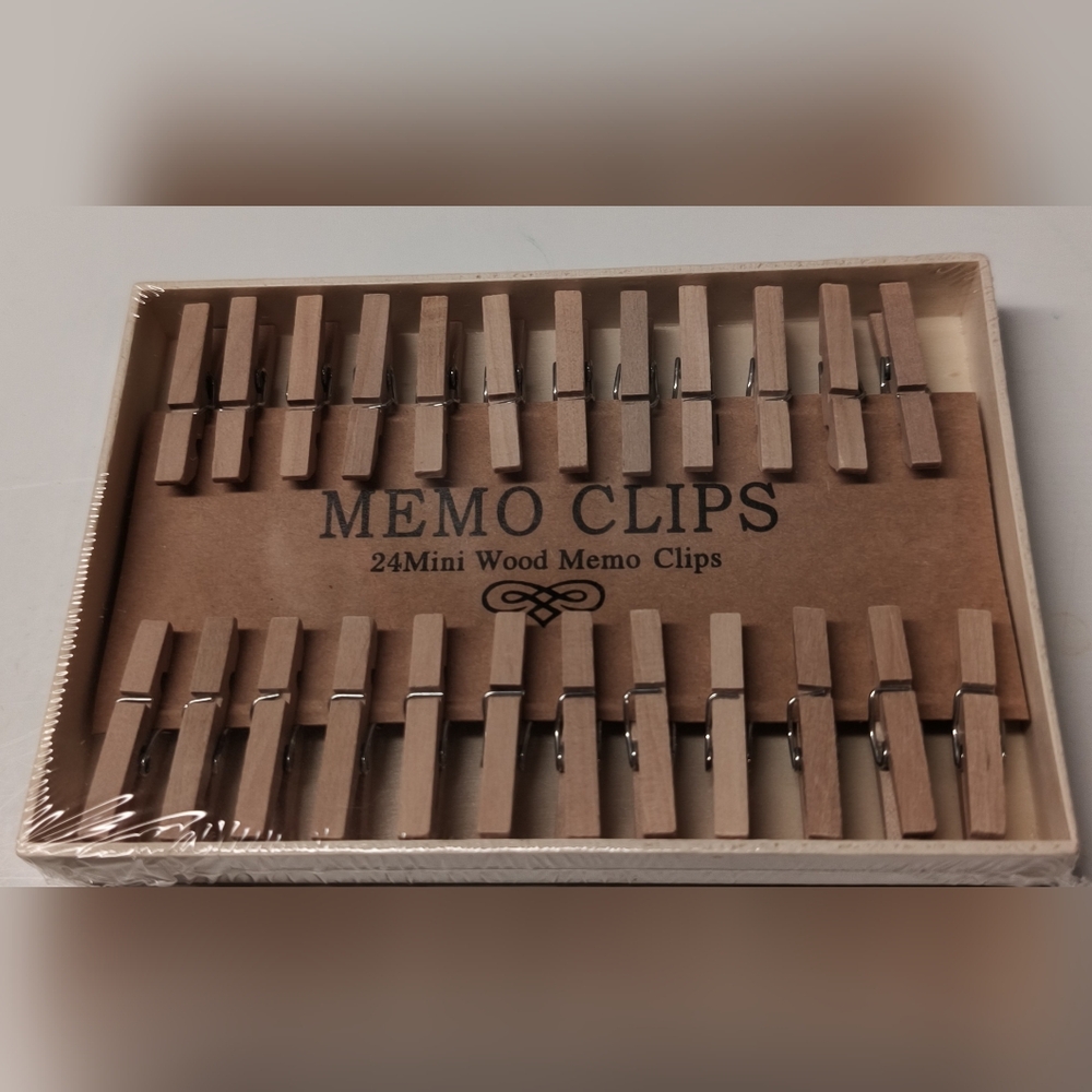 Mini Wood Memo Clips Set Of 24 - Natural